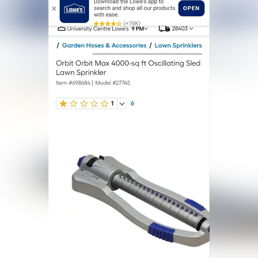 Oscillating Sled Lawn Sprinkler - Silver and Blue